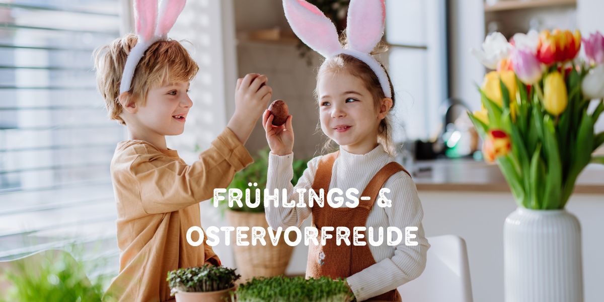 s-Frühlings- & Ostervorfreude 2 Kinder mit Osterei